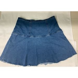 Free People We The Free Skirt Womens 6 Denim Blue Flare Raw Hem Jean